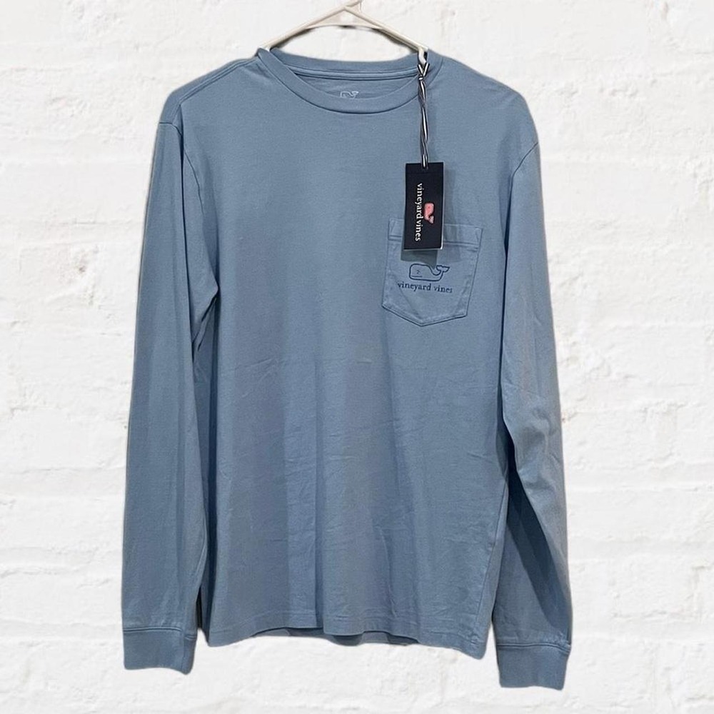 Vineyard Vines Vintage Whale Long Sleeve Pocket T-Shirt Jake Blue 1V1017 Mens XS